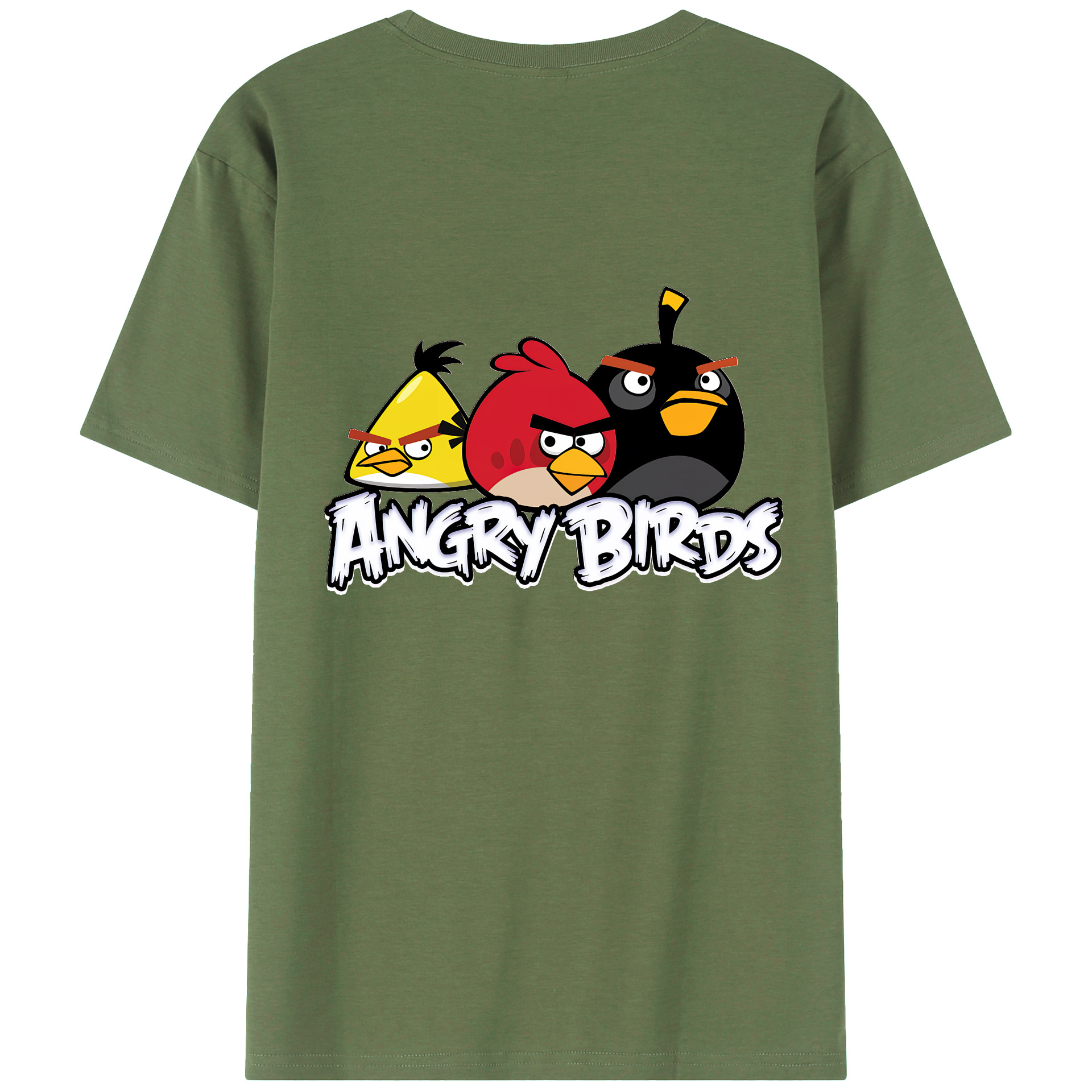 （画像用） Angry Birds アングリーバード 綿100％ メンズ半袖Tシャツ（バックプリント） 通気性